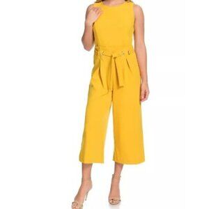 Mod X Women's Sunflower Yellow Crepe Texture Sleeveless Wide Leg Jumpsuit Size X